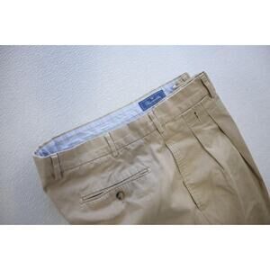 Faconnable France Khaki Chino Pants Flat Front Beige Casual Mens Size 36 x 31